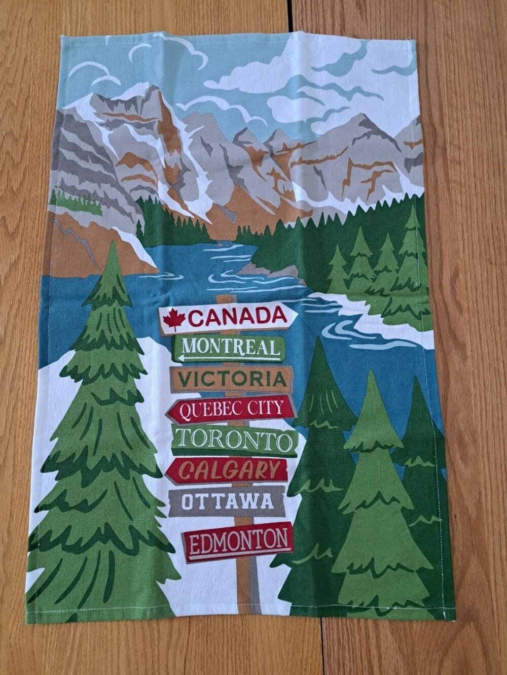 New, Canada Cities Scenic Cotton Tea Towel - Green/Multi